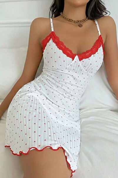 Merry See Heart Printed Stylish Nightgown Pajamas with Straps