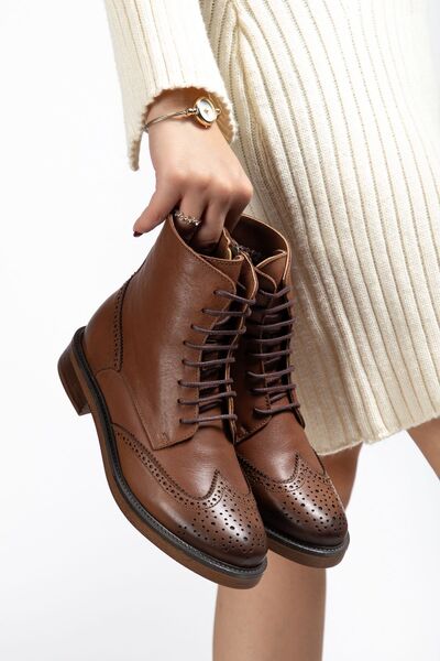 Süperland Γυναικείες μπότες από γνήσιο δέρμα μοντέλο Brogue με φερμουάρ στο πλάι