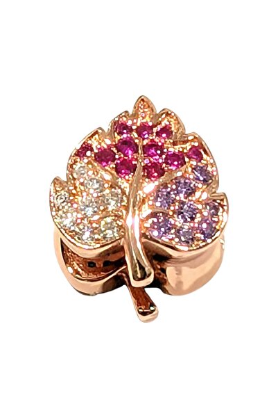 Dumledo Pink Purple Stone Rose Leaf Charm
