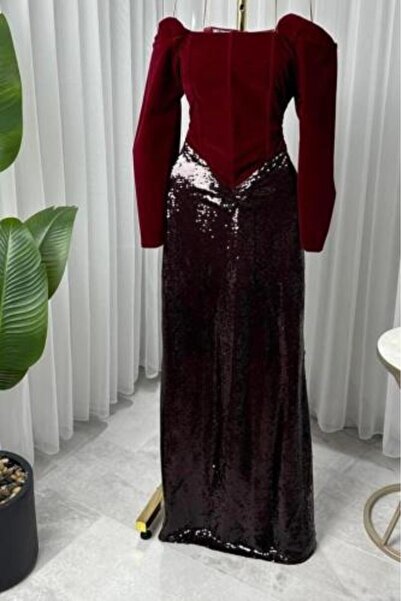 Orange Wool and Sequin Evening Dress