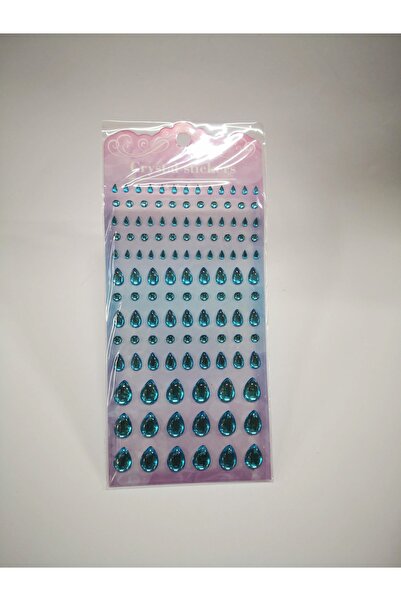 Linea Mavi Parlak Damla Sticker – Yuvarlak Akrilik Taşlı Dekoratif Süs Yapışk...