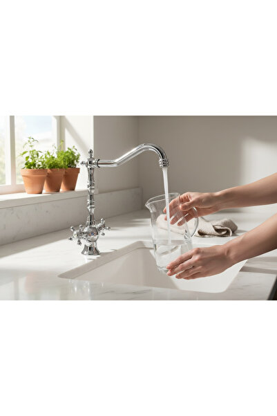 İSAOĞLU YAPI Rustik Vintage Batarya Mutfak ve Çanak Lavabo Uyumlu Pirinç Mate...