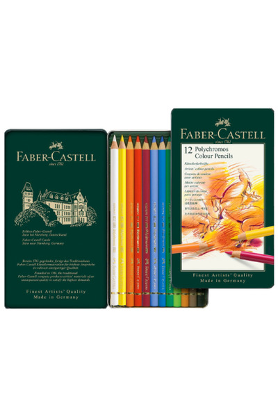 Faber Castell أقلام تلوين فنية من بوليكروموس - علبة معدنية تحتوي على 12 لونًا