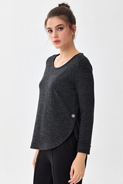 İKİLER Yuvarlak Yaka Eteği Oval Triko Bluz 256-1707