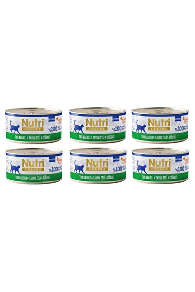 Nutri Feline Ton Balıklı, Tavuk Etli ve Ciğerli Mousse Tahılsız Kedi Konserve...