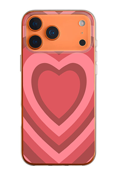 mooodcase iPhone 17 Pro Max Uyumlu Kırmızı Kalpler Desenli Şeffaf Silikon Telefon Kılıfı