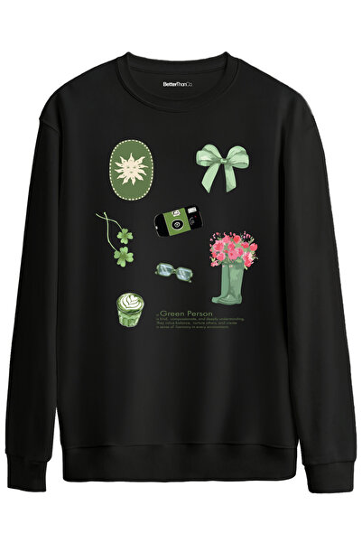 BetterThanCo سويت شيرت Green Person مطبوع برقبة دائرية قصة فضفاضة