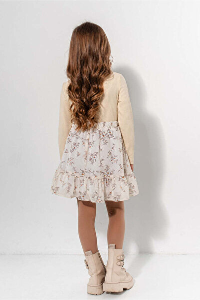 SOLLUXE KEIKO - Casual cotton dress with voile and floral print, beige, 104