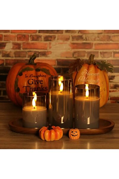 PLTECH USB Şarjlı 3’lü LED Alevsiz Mum Seti Gerçek Balmumu 3D Fitil Titrek Al...