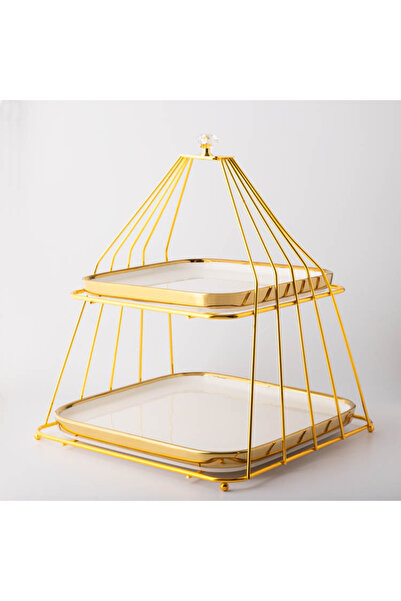 Moon House White square tiered cake stand made of porcelain