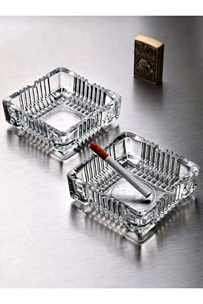 ORTAKÖY CENNETİ 2 Adet Cam Kare Kesme Küllük - Kül Tabağı - Kül Tablası