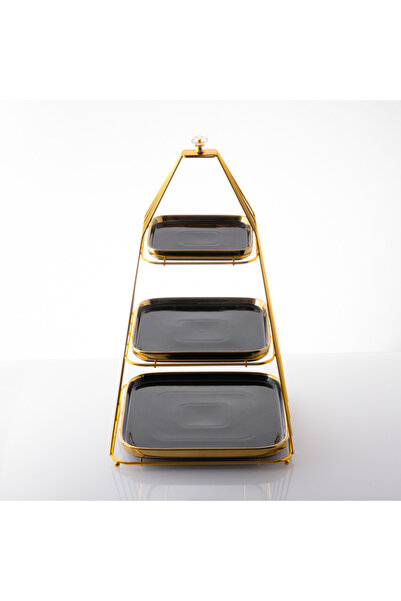 Moon House Black square 3-tier porcelain stand