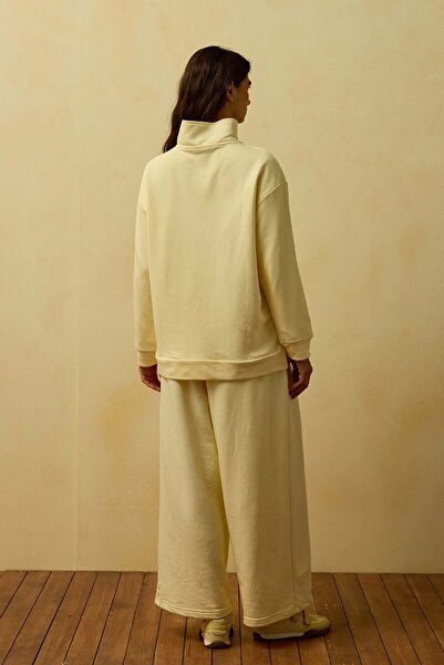 Ceylan Otantik Butter Yellow 3 Thread Half Zipper Tracksuit Set