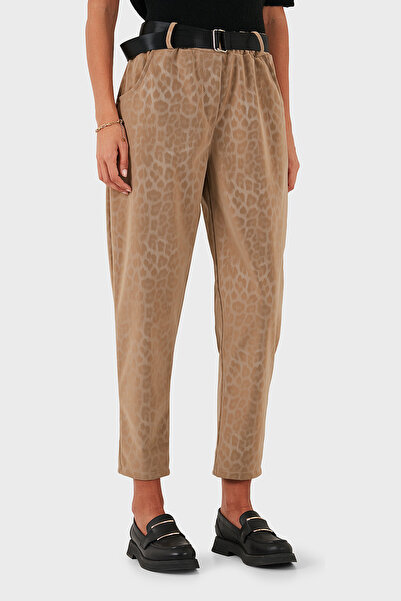 Via Dante Παντελόνι ψηλόμεσο χαλαρή εφαρμογή με λεοπάρ στάμπα και λεπτομέρεια ζώνης PANTOLON 6888600