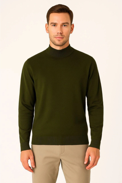 JANES Ανδρικό πλεκτό πουλόβερ με μισό λαιμό, μαλακό βαμβακερό λεπτό ύφασμα, μακρυμάνικο, άνετο και κανονικό