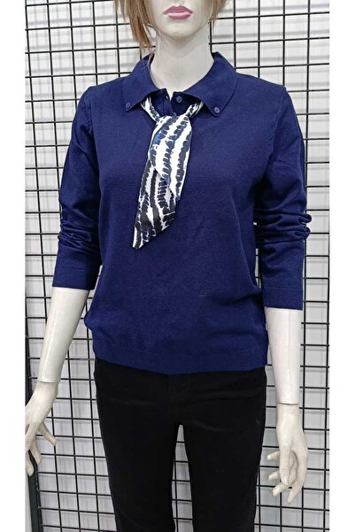 JM Scarf Detailed Shirt Collar Knitwear Blouse