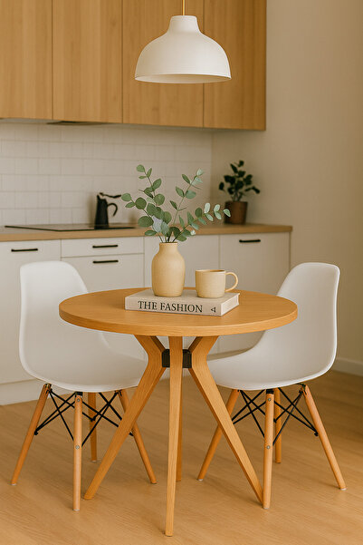 Trihome Masif Gürgen Ağacı Yuvarlak Modern Yemek Masası – El İşçiliği Minimal...