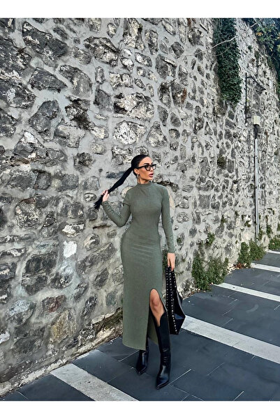 ZENGEZUR MALL Mtxdpn Slit Thick Wrinkle Long Dress Green (162620) (Size: S)