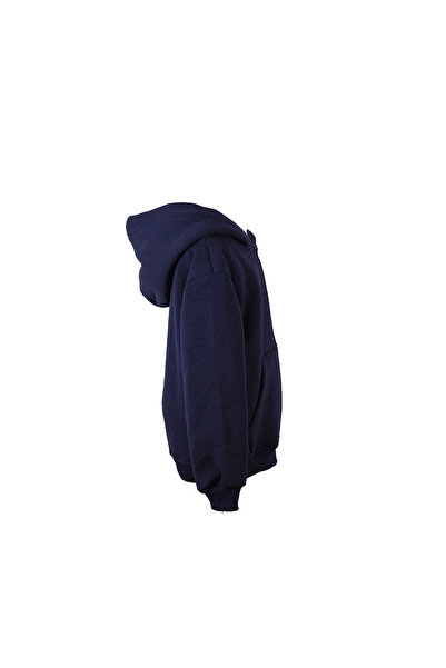 trender Zippered Hooded Cardigan Navy Blue Boy's Sweatshirt 3 Thread Ş Fleece-Lined Basic