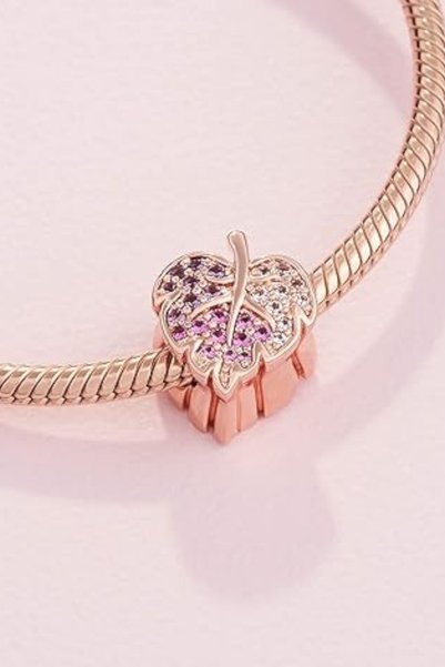 Dumledo Pink Purple Stone Rose Leaf Charm