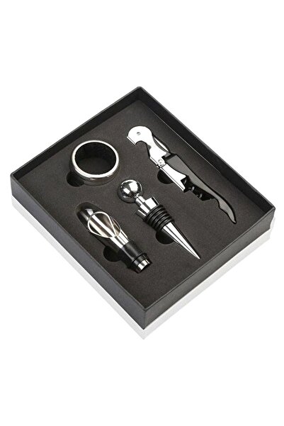 zola Set of 4 wine accessories, metal, black storage box, 16x14x3 cm