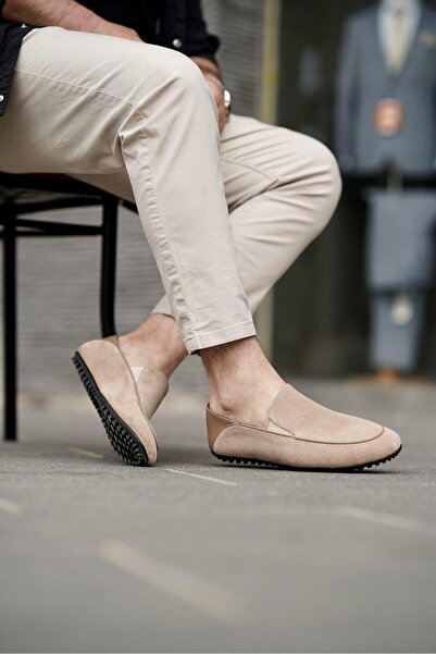 Ahmed Hamdi Bey Timo Beige Suede Men's Leather Shoes