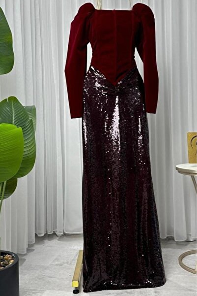 Orange Wool and Sequin Evening Dress