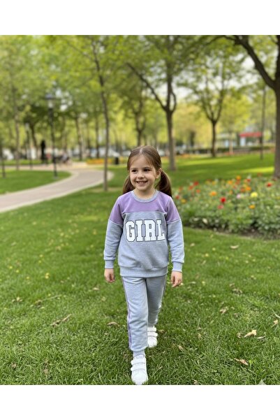 Kız Çocuk Gırl Yazılı Eşofman Takımı Sweatshirt Alt 2li