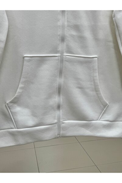 MİHRA STORE Celinda Three Thread Zippered Hooded Cardigan-Zi̇3055 White