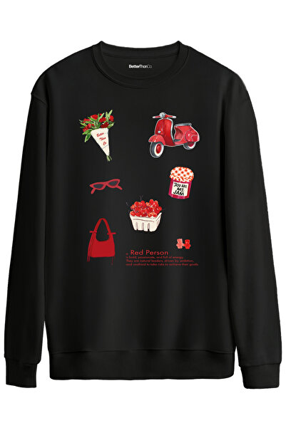 BetterThanCo Red Person Printed Crew Neck Oversized Sweatshirt