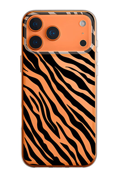 mooodcase iPhone 17 Pro Max Uyumlu Zebra Pattern Desenli Şeffaf Silikon Telefon Kılıfı