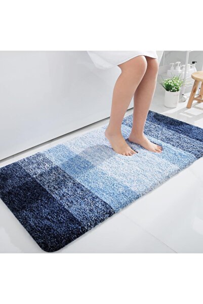 Faria Bath Mat, Fluffy and Absorbent, 41x61cm, Microfiber Non-Slip Base, Machine Washable, Blue