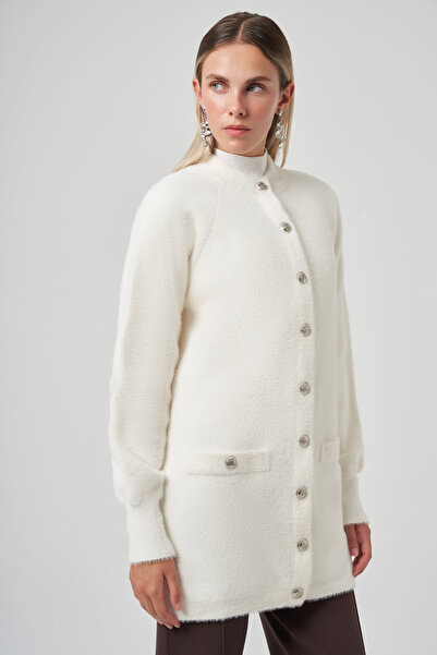 Nuss Pocket Detail Angora Cardigan 7008 Ecru