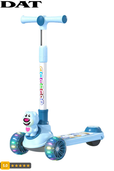 DAT Kids 3-Wheel LED Scooter with Rear Brake & Lean-to-Steer – Blue/Green/Pink, Ages 3+