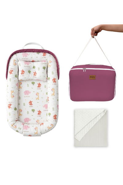 ngn collection سرير أطفال محمول مع حقيبة + بطانية أطفال من حبوب الحمص، سرير جانبي للأم قابل للحمل، سرير وردي للمواليد الجدد
