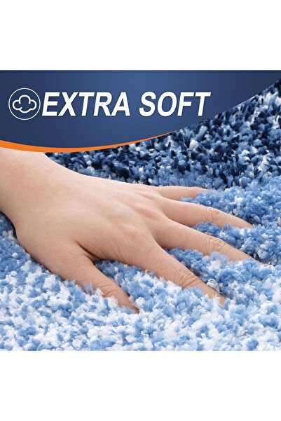 Faria Bath Mat, Fluffy and Absorbent, 41x61cm, Microfiber Non-Slip Base, Machine Washable, Blue