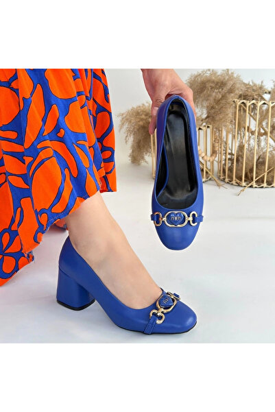 ZENGEZUR MALL Mtxdpn Lucky Blue Leather Heeled Shoes (161626) (Size: 37)