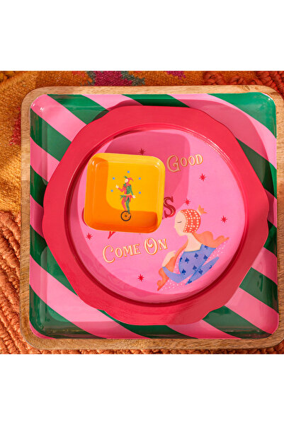 Zsa Zsa Zsu Nanpur Demir Dekoratif Tepsi 26x26x2 Cm Kırmızı