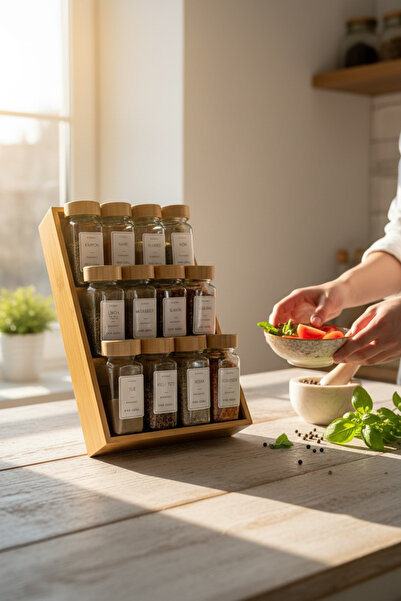 zezedesing Bamboo Spice Rack Stand Kitchen Countertop/ Drawer Spice Organizer