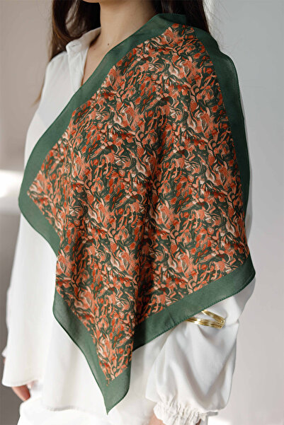 ipekistanbul وشاح من القطن العضوي بنسبة 100% - نمط أوراق الشجر - أخضر