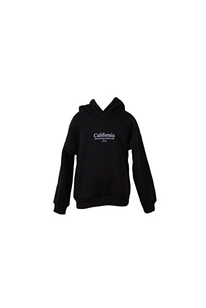 trender Print Hooded Black Girl's Sweatshirt 3 Thread Ş Fleece-Lined California
