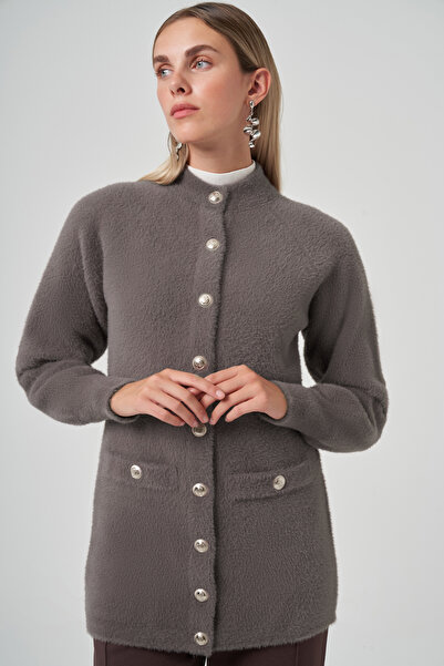 Nuss Pocket Detail Angora Cardigan 7008 Smoked