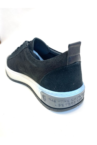 stok83 Black Genuine Leather Casual Walking Shoes