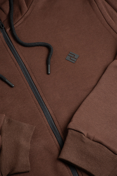 grand coco Men's 3 Thread Ş Fleece-Lined Fabric Dark Brown K Hooded Jacket