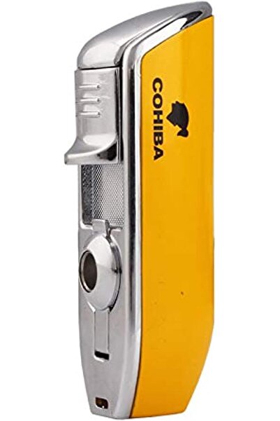 cohiba accessory AnvvOlpp Cigar Lighter, Triple Jet Flame Torch, Windproof Refillable Butane (Yellow)