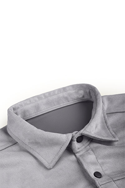 DeepSEA Gray Relaxed Fit Suede Textured Snap Button Men's Shirt – Plus Size Shirt 2302329