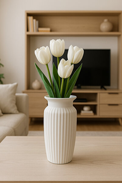 PAPİSAHOME مزهرية بيضاء بأسلوب إسكندنافي من السيراميك البوهيمي بطول 20 سم مع ...