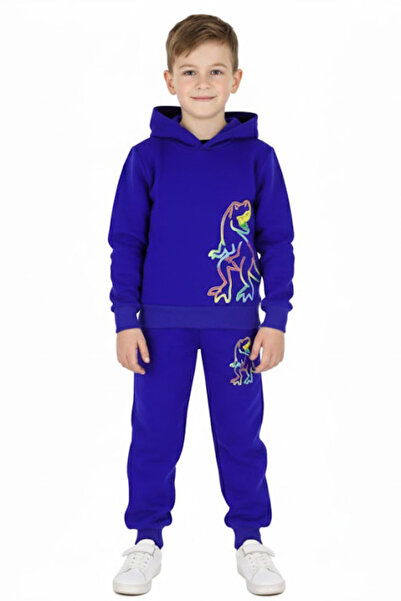 CRASSİ Boy's Tracksuit Set Dinosaur Printed Fleece-Lined Winter