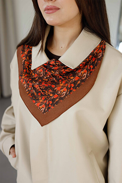 ipekistanbul 100% Organic Cotton Scarf - Leaf Pattern - Brown Tile