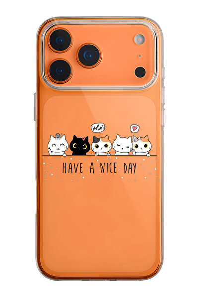 mooodcase iPhone 17 Pro Max Uyumlu Şirin Kedicikler Desenli Şeffaf Silikon Telefon Kılıfı